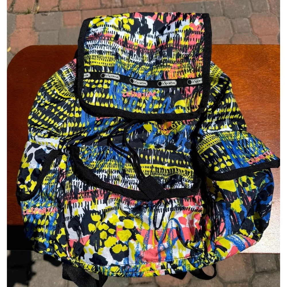 LeSportsac Multicolor Graffiti Print Backpack - Yellow Blue Pink Black